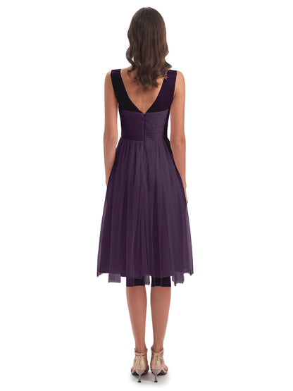 Brooklyn Knee Length Illusion Scoop Tulle Bridesmaid Dresses