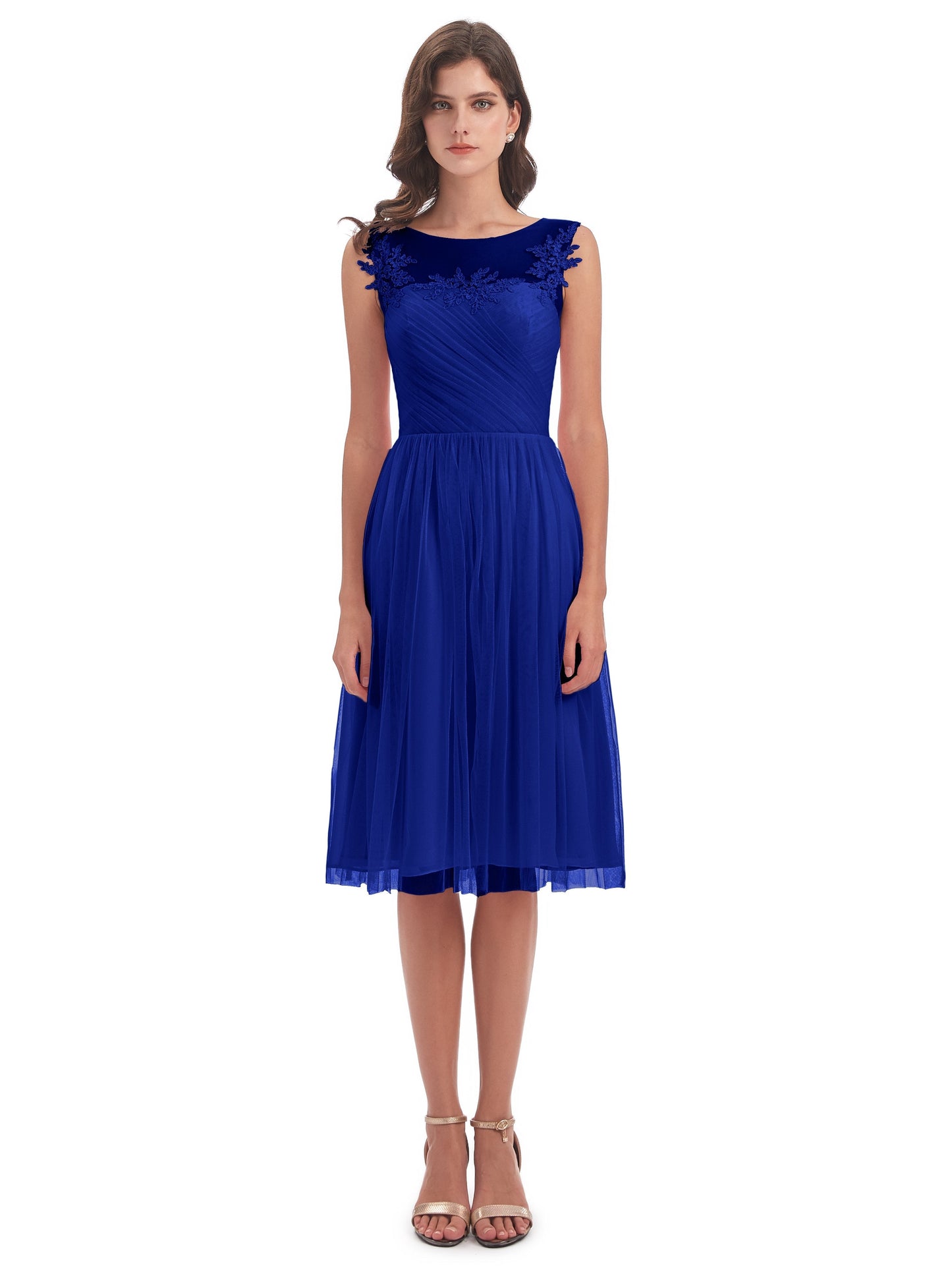 Brooklyn Knee Length Illusion Scoop Tulle Bridesmaid Dresses