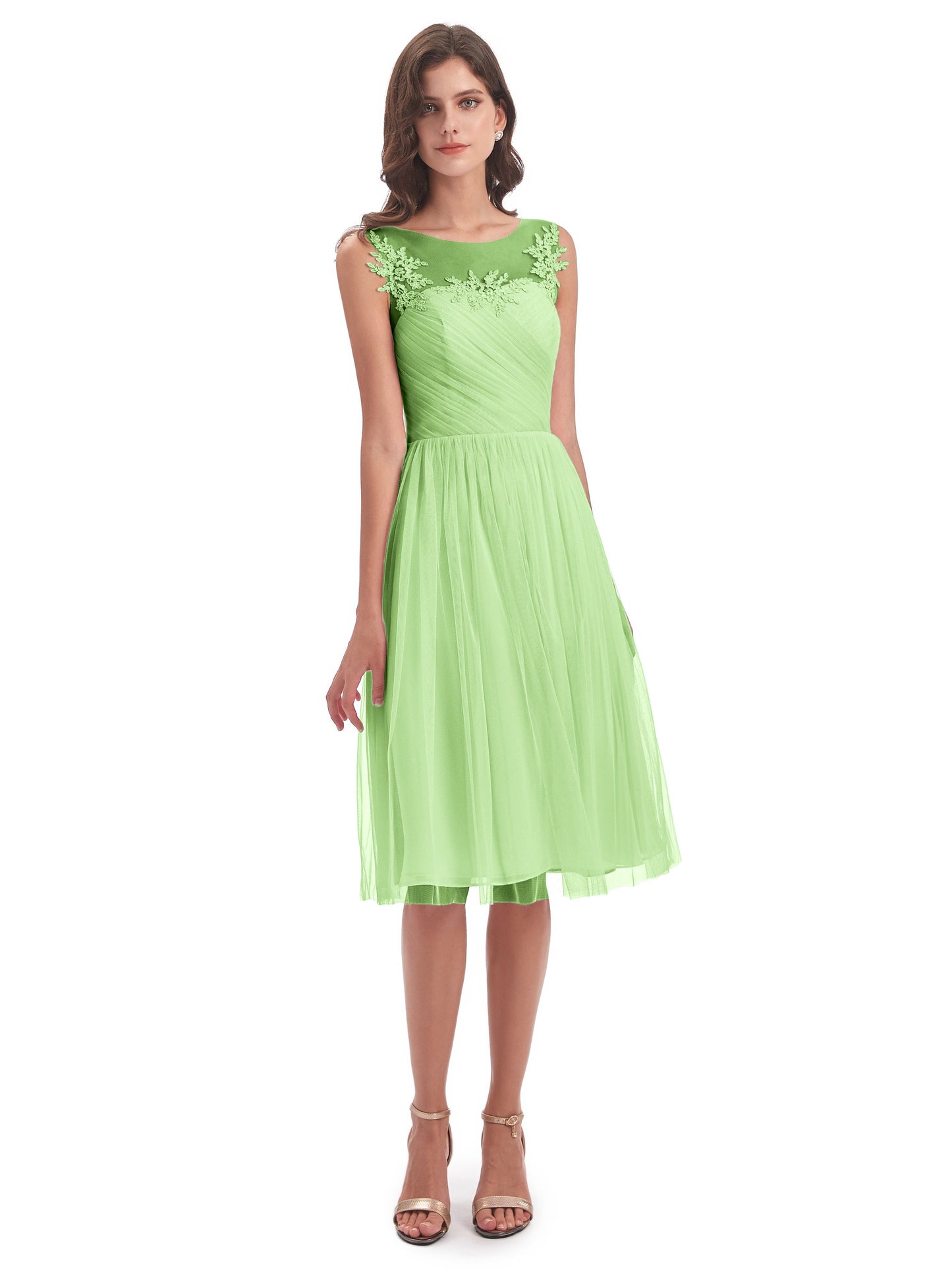 Brooklyn Knee Length Illusion Scoop Tulle Bridesmaid Dresses