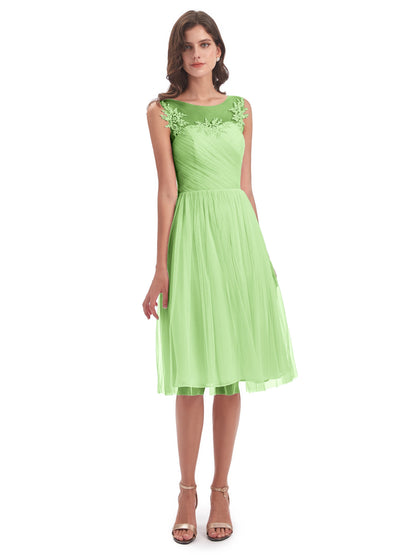 Brooklyn Knee Length Illusion Scoop Tulle Bridesmaid Dresses