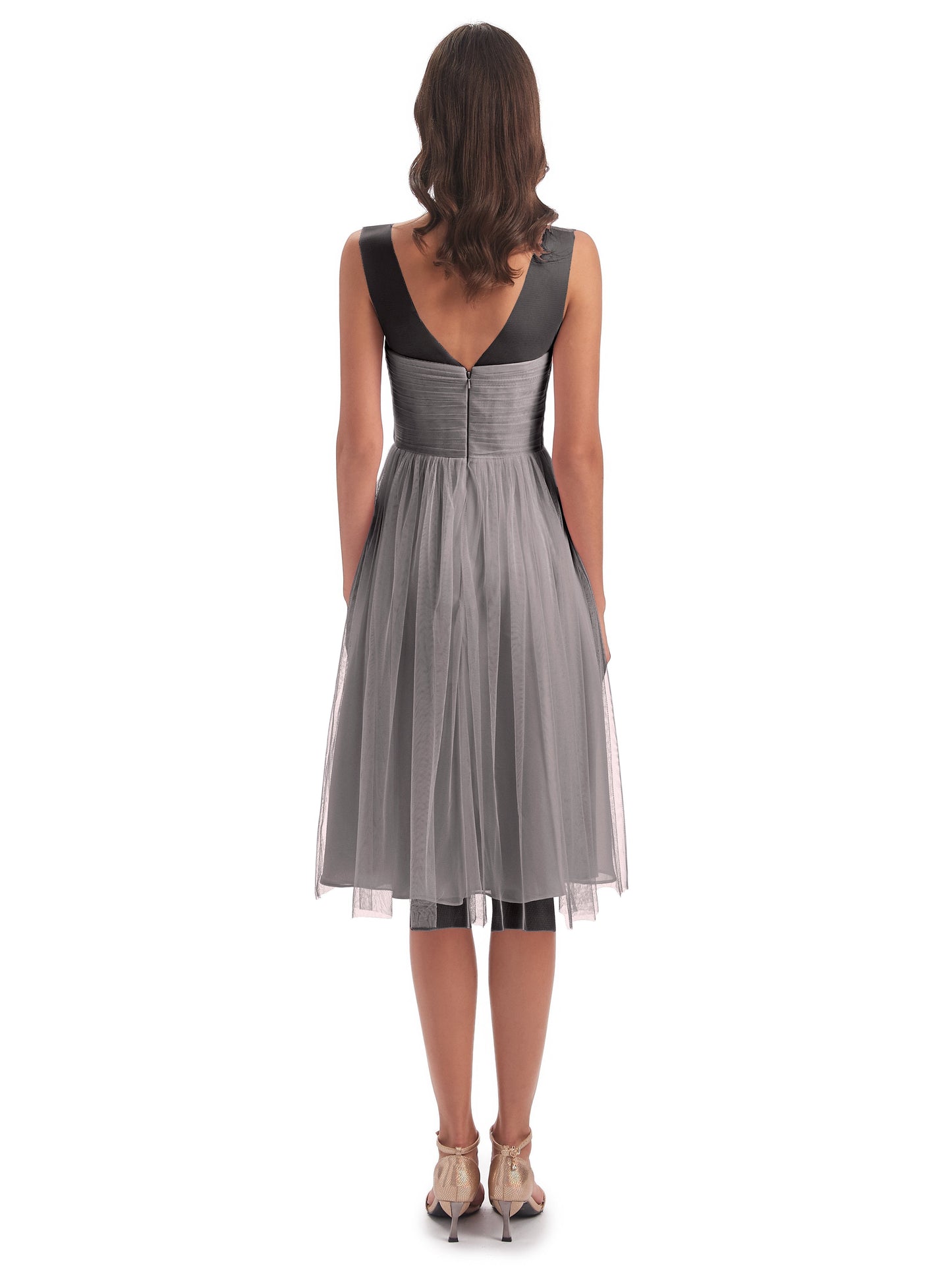 Brooklyn Knee Length Illusion Scoop Tulle Bridesmaid Dresses