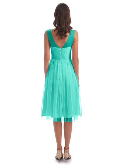 Brooklyn Knee Length Illusion Scoop Tulle Bridesmaid Dresses