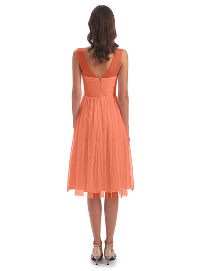 Brooklyn Knee Length Illusion Scoop Tulle Bridesmaid Dresses