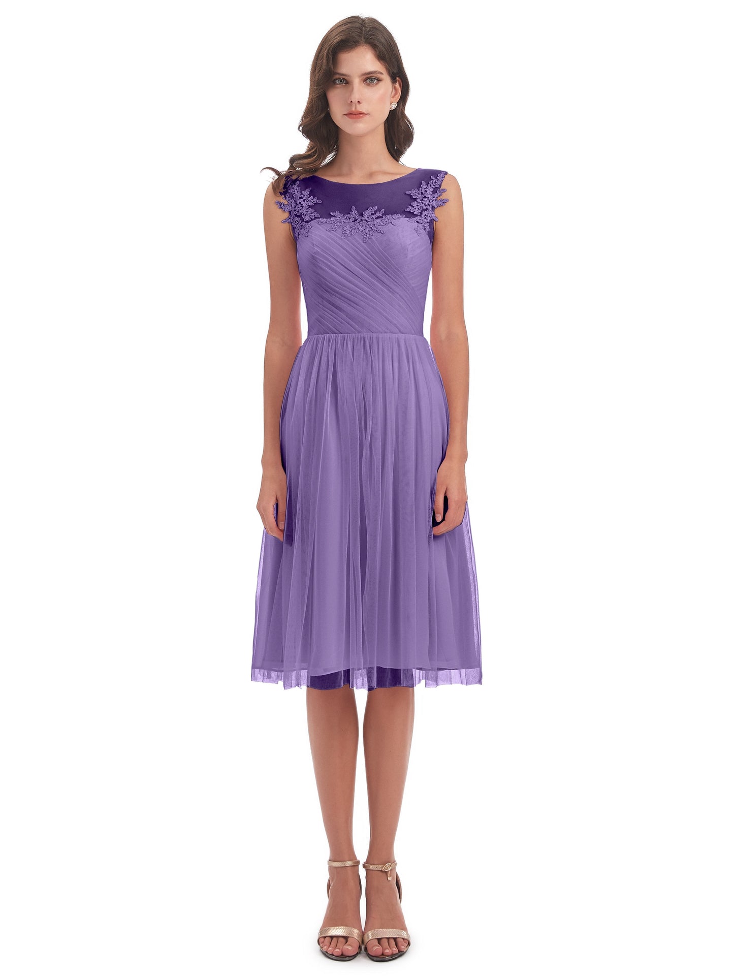 Brooklyn Knee Length Illusion Scoop Tulle Bridesmaid Dresses