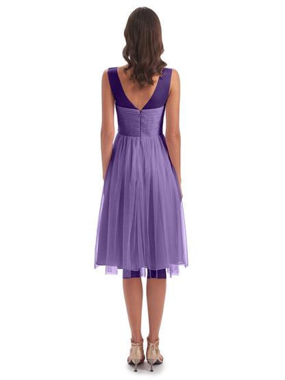 Brooklyn Knee Length Illusion Scoop Tulle Bridesmaid Dresses