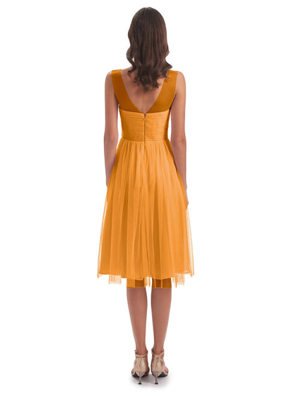 Brooklyn Knee Length Illusion Scoop Tulle Bridesmaid Dresses