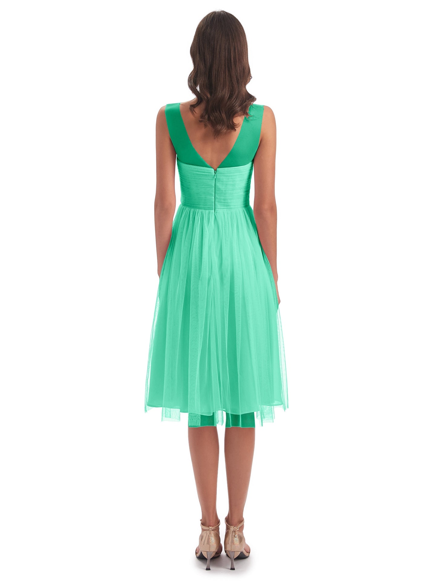 Brooklyn Knee Length Illusion Scoop Tulle Bridesmaid Dresses