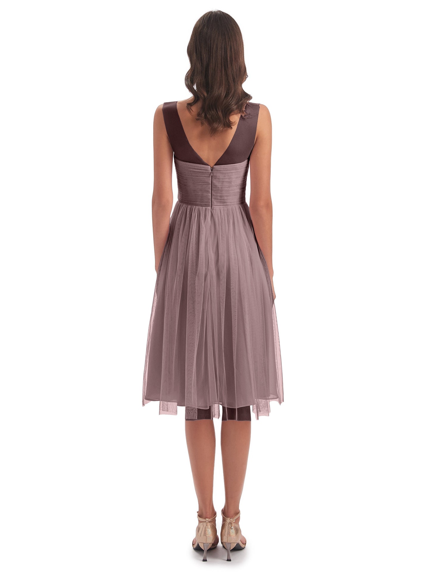 Brooklyn Knee Length Illusion Scoop Tulle Bridesmaid Dresses