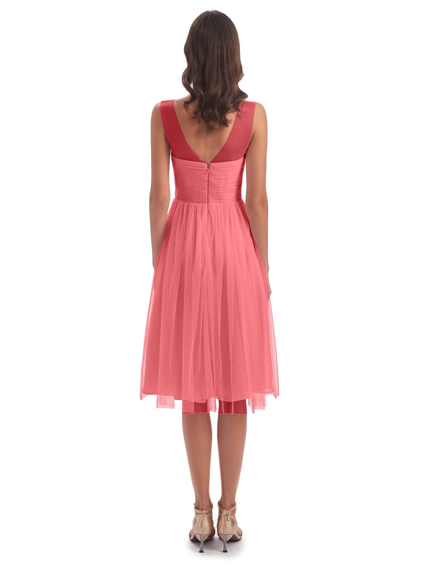 Brooklyn Knee Length Illusion Scoop Tulle Bridesmaid Dresses