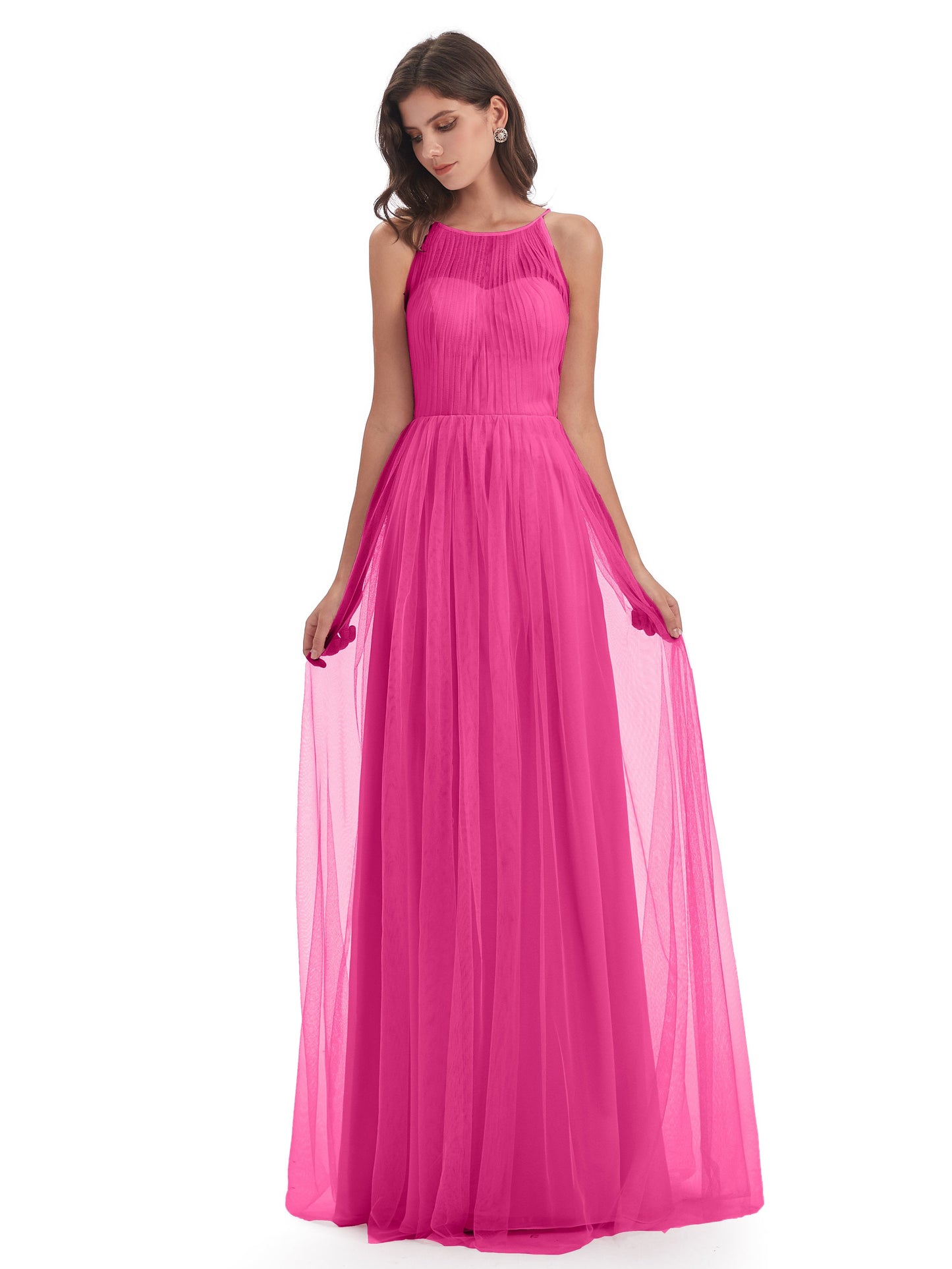 Carla Floor Length Halter Tulle Bridesmaid Dresses