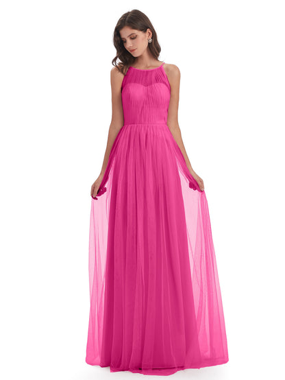 Carla Floor Length Halter Tulle Bridesmaid Dresses