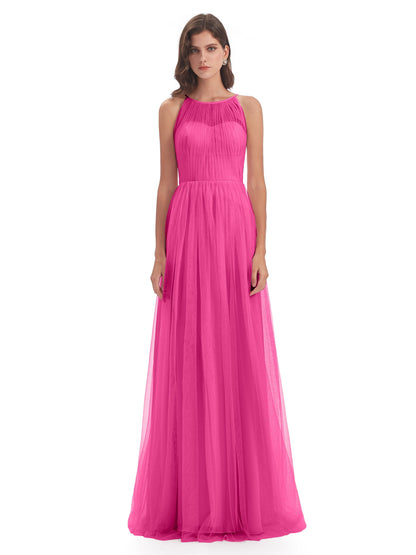 Carla Floor Length Halter Tulle Bridesmaid Dresses