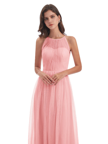 Carla Floor Length Halter Tulle Bridesmaid Dresses