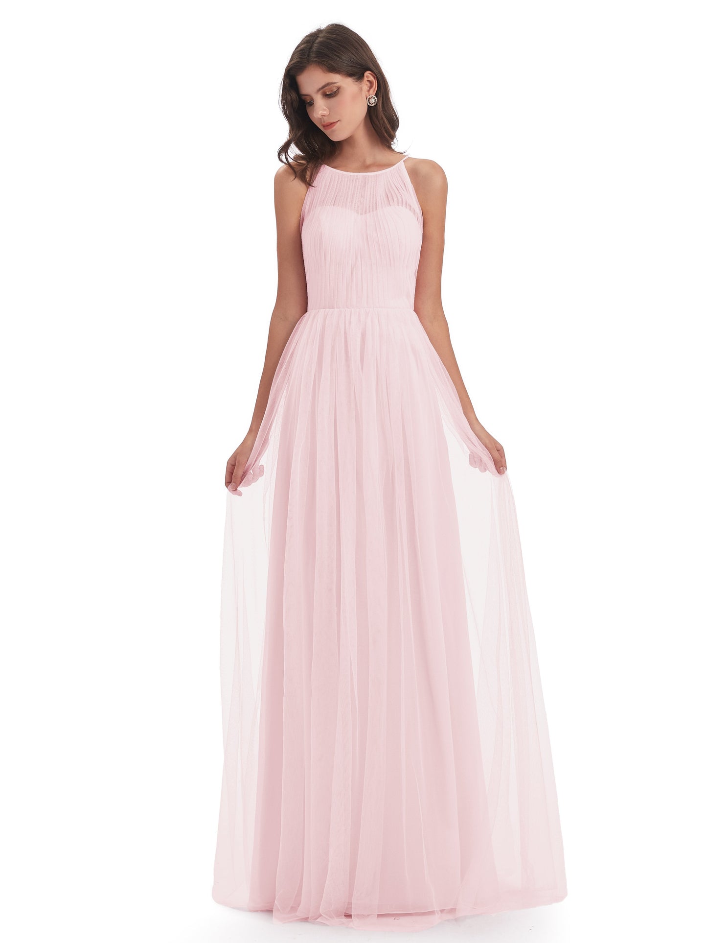 Carla Floor Length Halter Tulle Bridesmaid Dresses