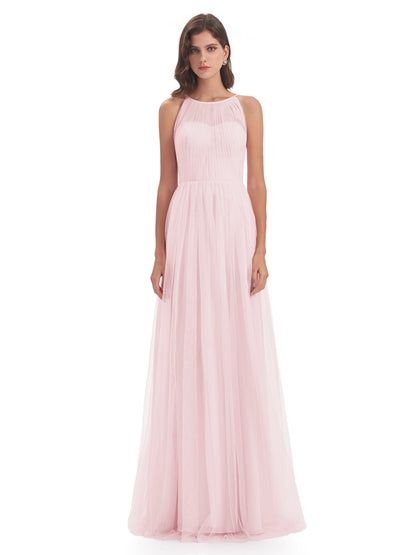 Carla Floor Length Halter Tulle Bridesmaid Dresses