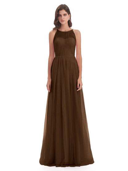 Carla Floor Length Halter Tulle Bridesmaid Dresses