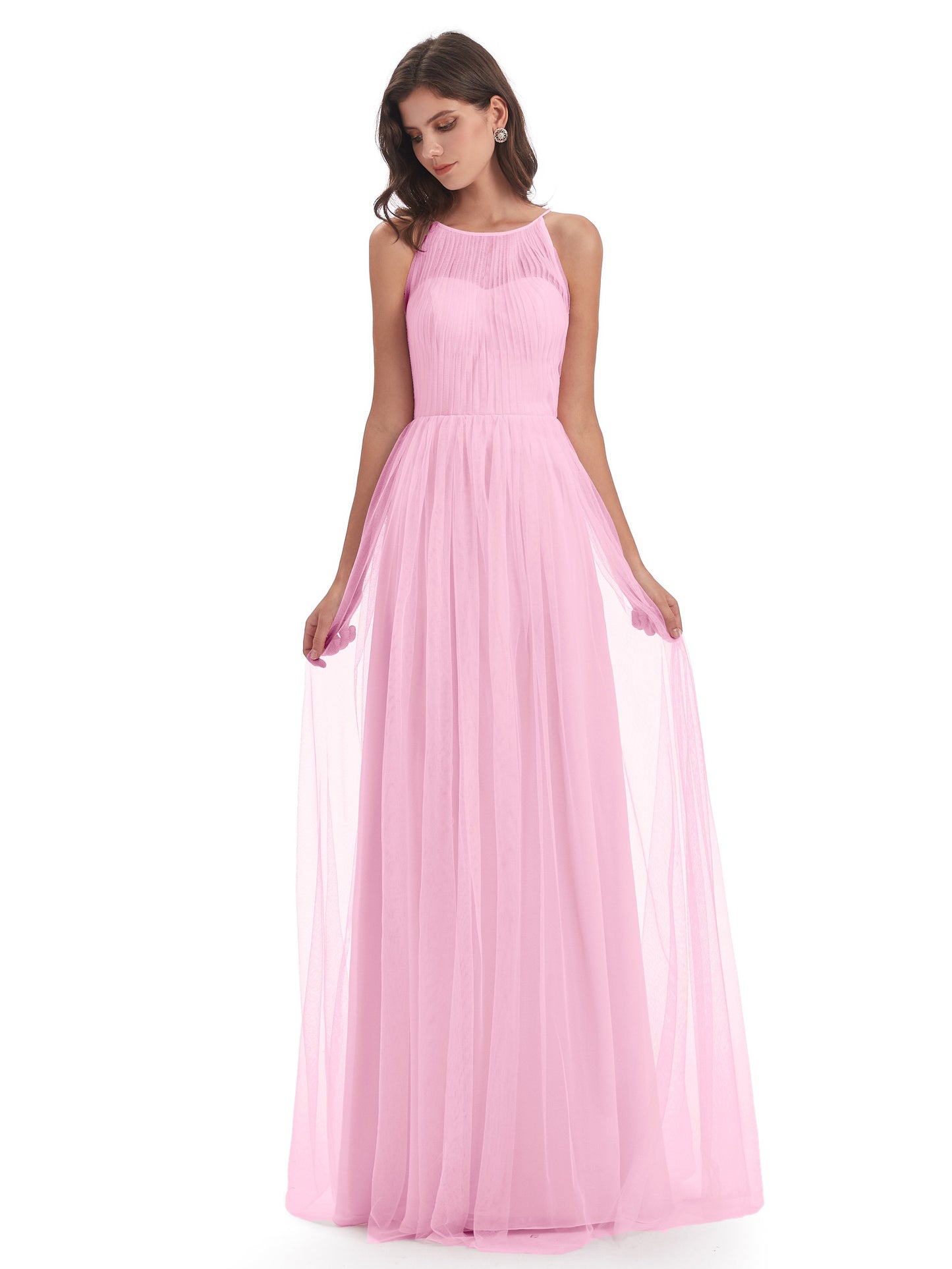 Carla Floor Length Halter Tulle Bridesmaid Dresses