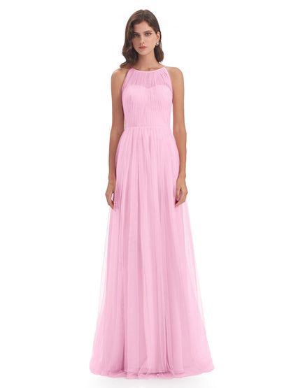 Carla Floor Length Halter Tulle Bridesmaid Dresses