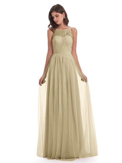 Carla Floor Length Halter Tulle Bridesmaid Dresses