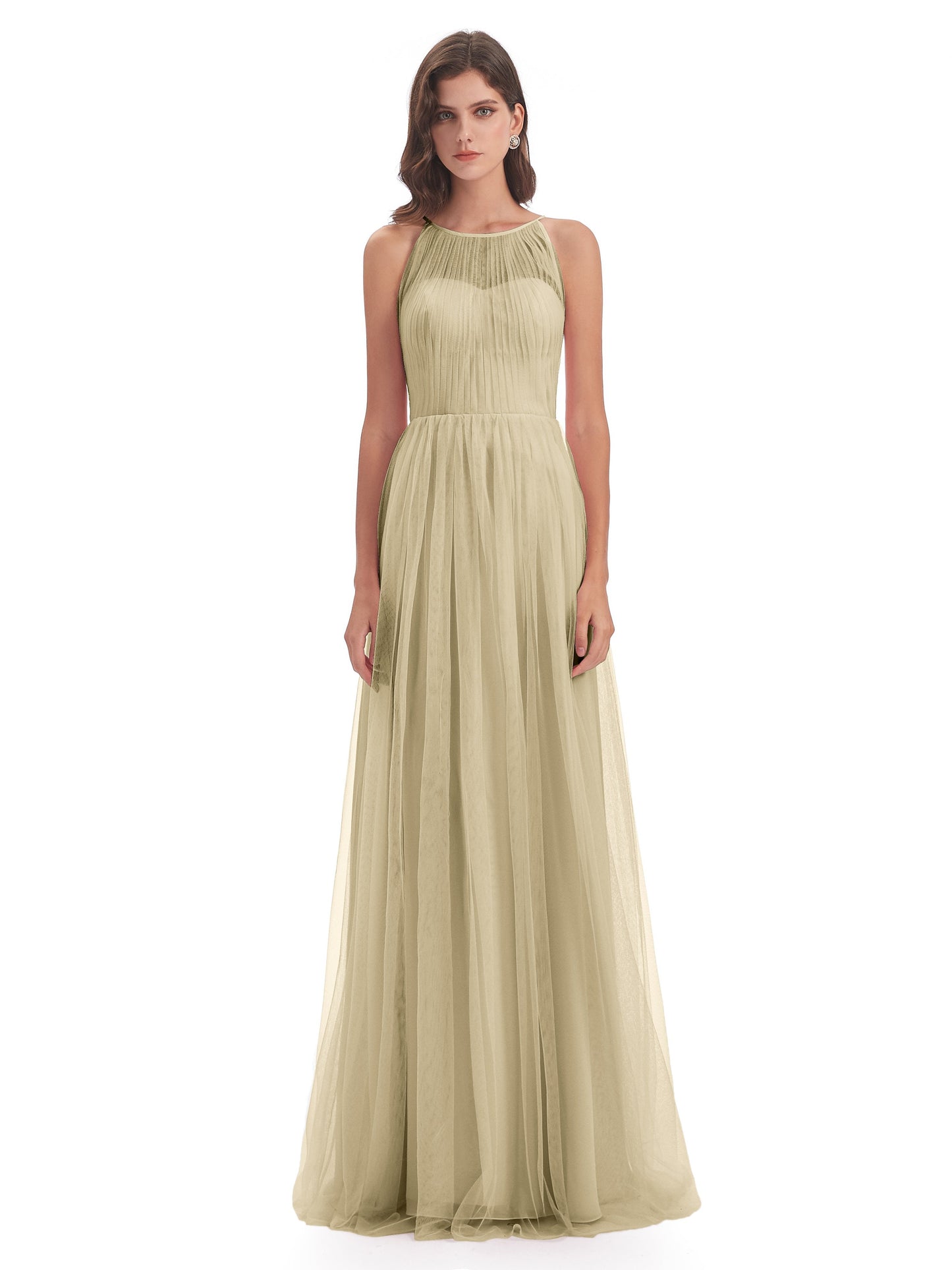 Carla Floor Length Halter Tulle Bridesmaid Dresses