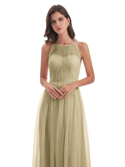Carla Floor Length Halter Tulle Bridesmaid Dresses
