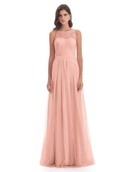 Carla Floor Length Halter Tulle Bridesmaid Dresses