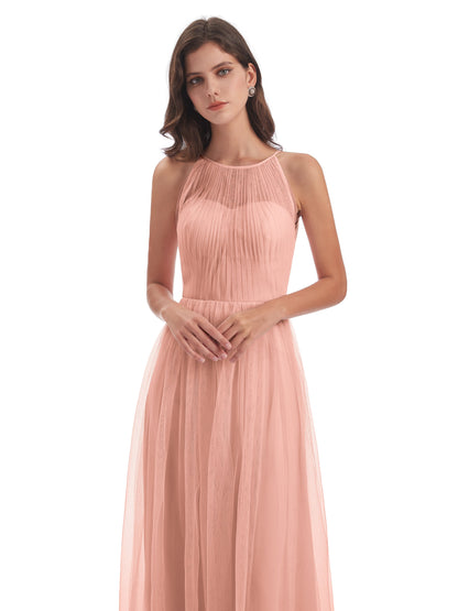 Carla Floor Length Halter Tulle Bridesmaid Dresses