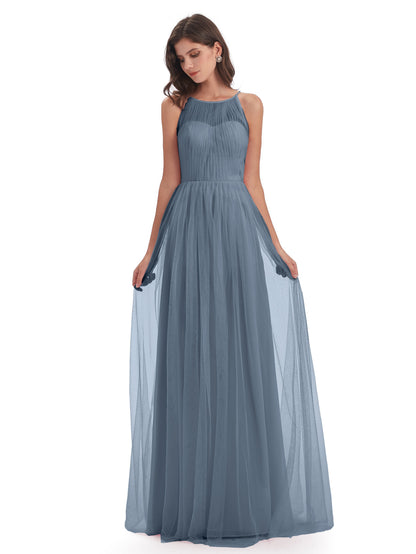 Carla Floor Length Halter Tulle Bridesmaid Dresses