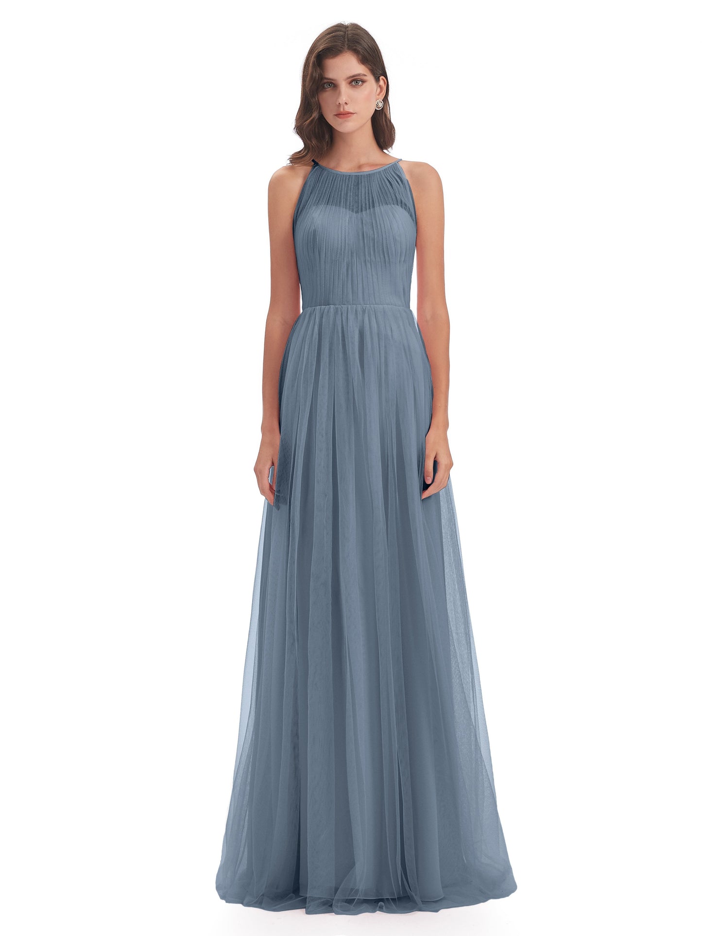 Carla Floor Length Halter Tulle Bridesmaid Dresses
