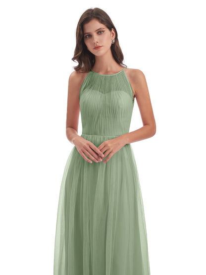 Carla Floor Length Halter Tulle Bridesmaid Dresses