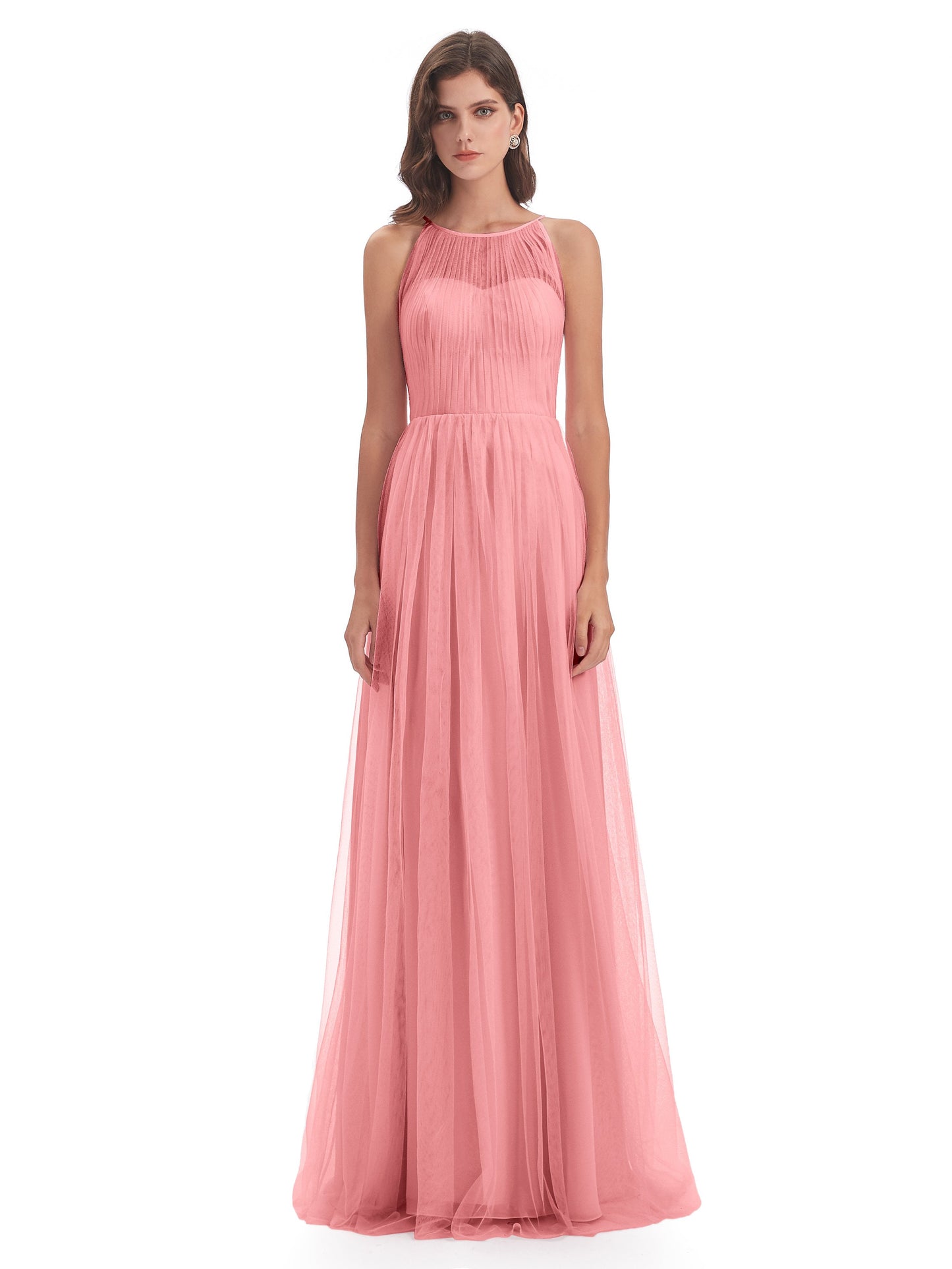 Carla Floor Length Halter Tulle Bridesmaid Dresses