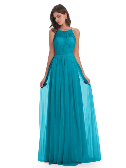 Carla Floor Length Halter Tulle Bridesmaid Dresses