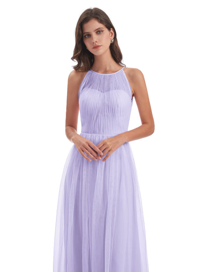 Carla Floor Length Halter Tulle Bridesmaid Dresses