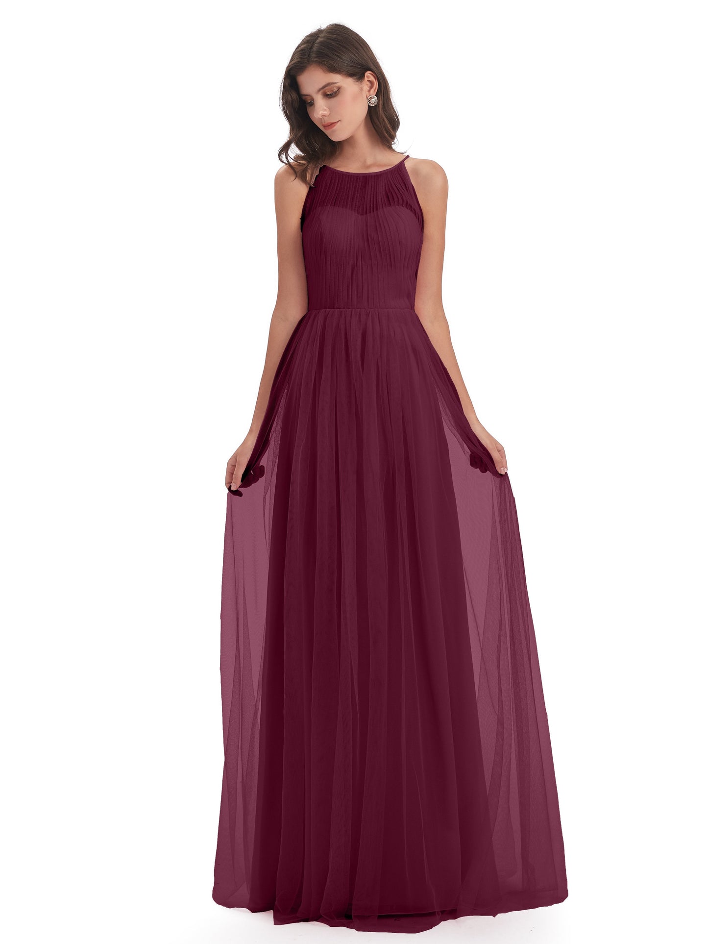 Carla Floor Length Halter Tulle Bridesmaid Dresses