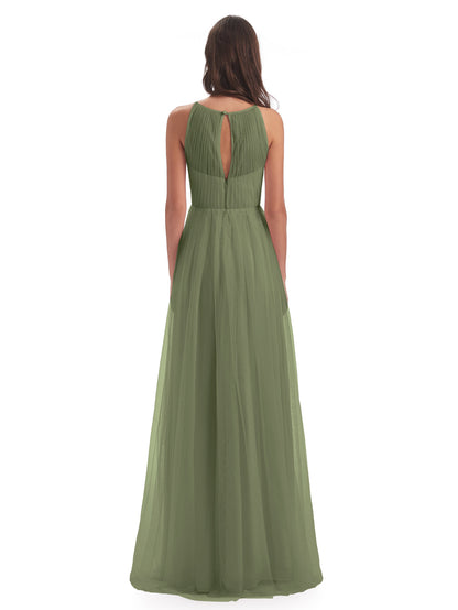 Carla Floor Length Halter Tulle Bridesmaid Dresses