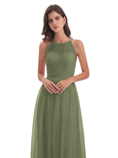 Carla Floor Length Halter Tulle Bridesmaid Dresses