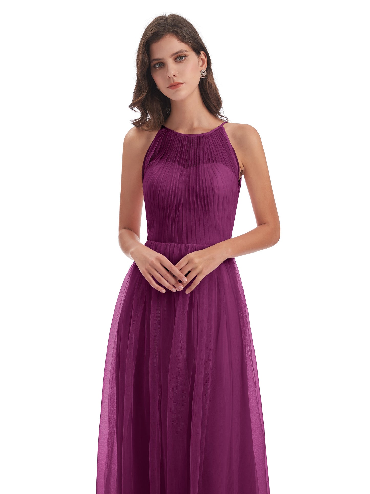 Carla Floor Length Halter Tulle Bridesmaid Dresses