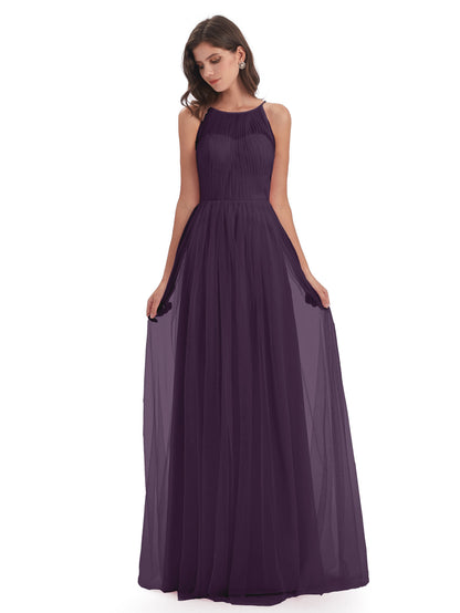 Carla Floor Length Halter Tulle Bridesmaid Dresses