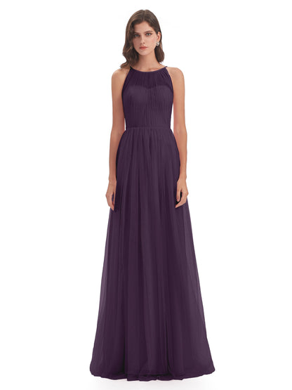 Carla Floor Length Halter Tulle Bridesmaid Dresses