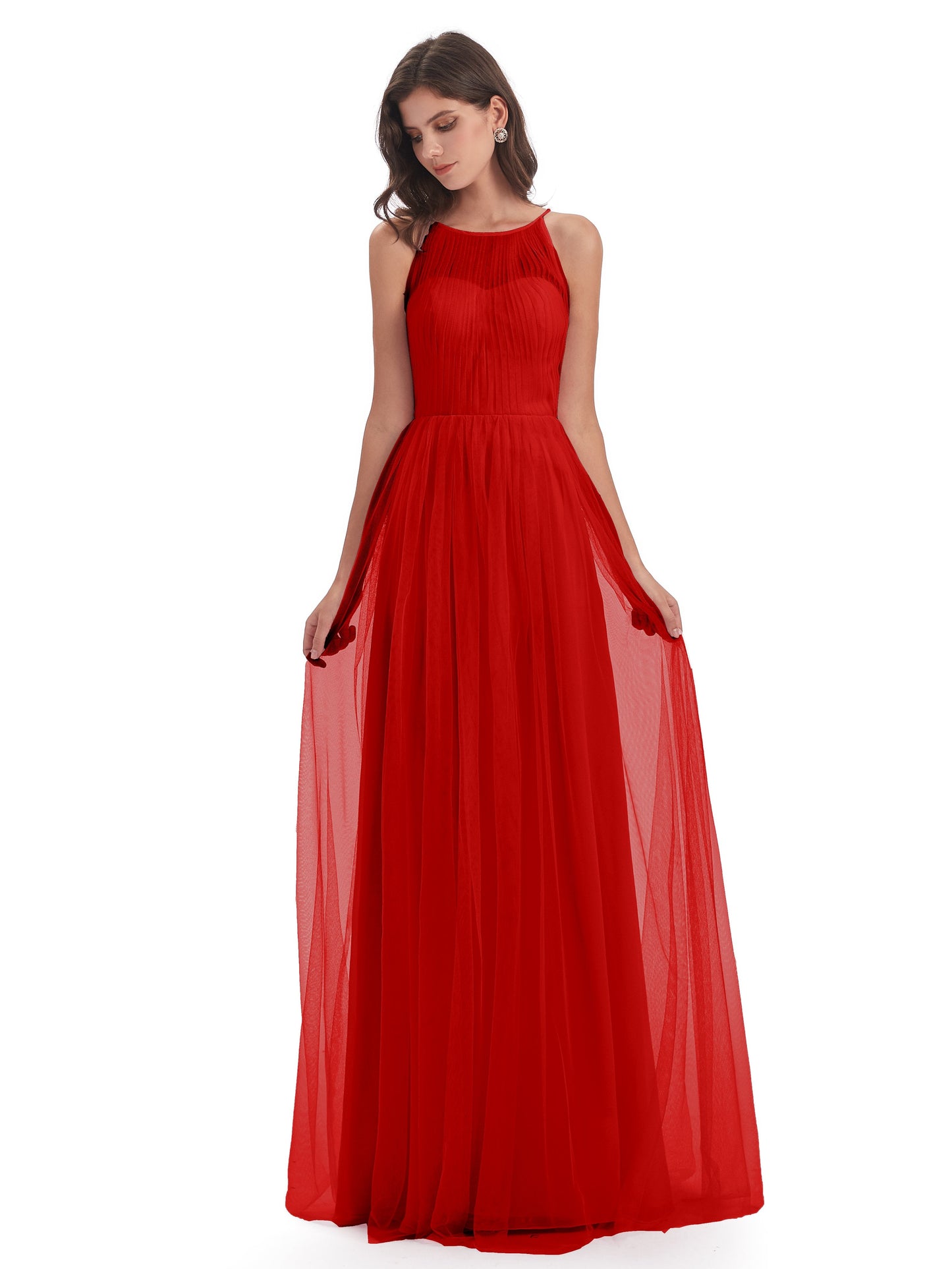 Carla Floor Length Halter Tulle Bridesmaid Dresses