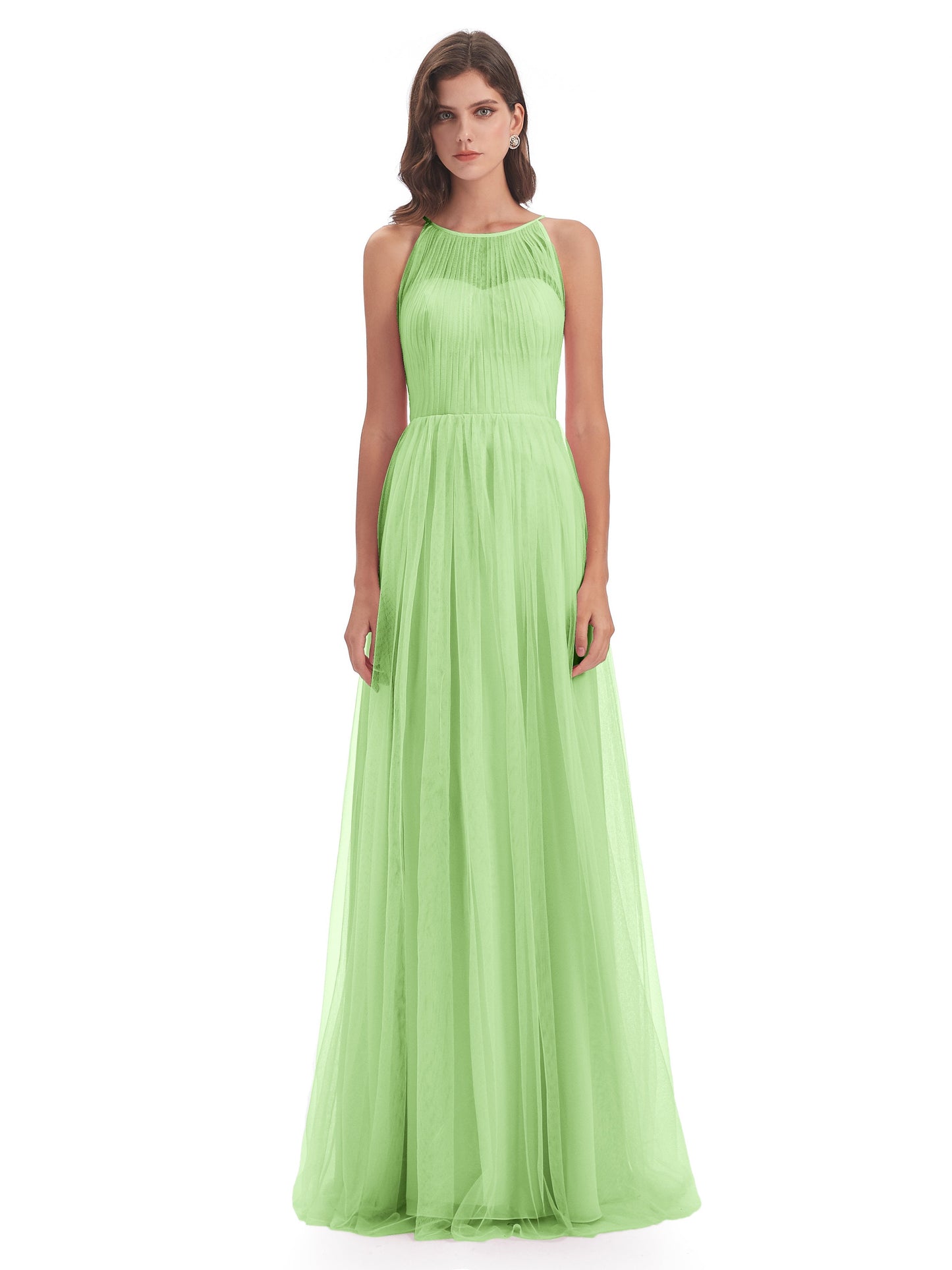 Carla Floor Length Halter Tulle Bridesmaid Dresses
