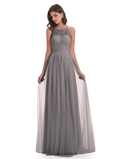 Carla Floor Length Halter Tulle Bridesmaid Dresses