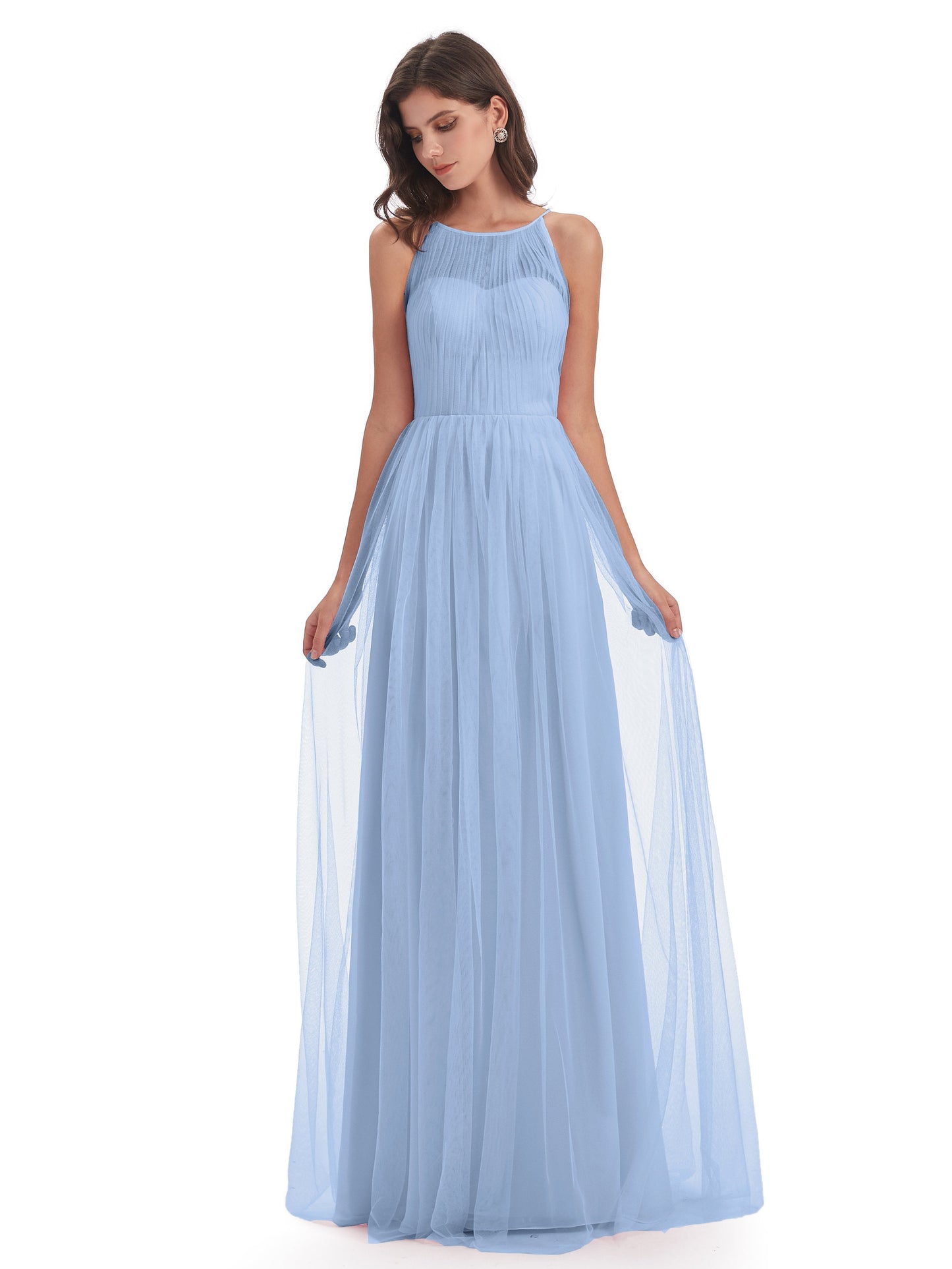 Carla Floor Length Halter Tulle Bridesmaid Dresses