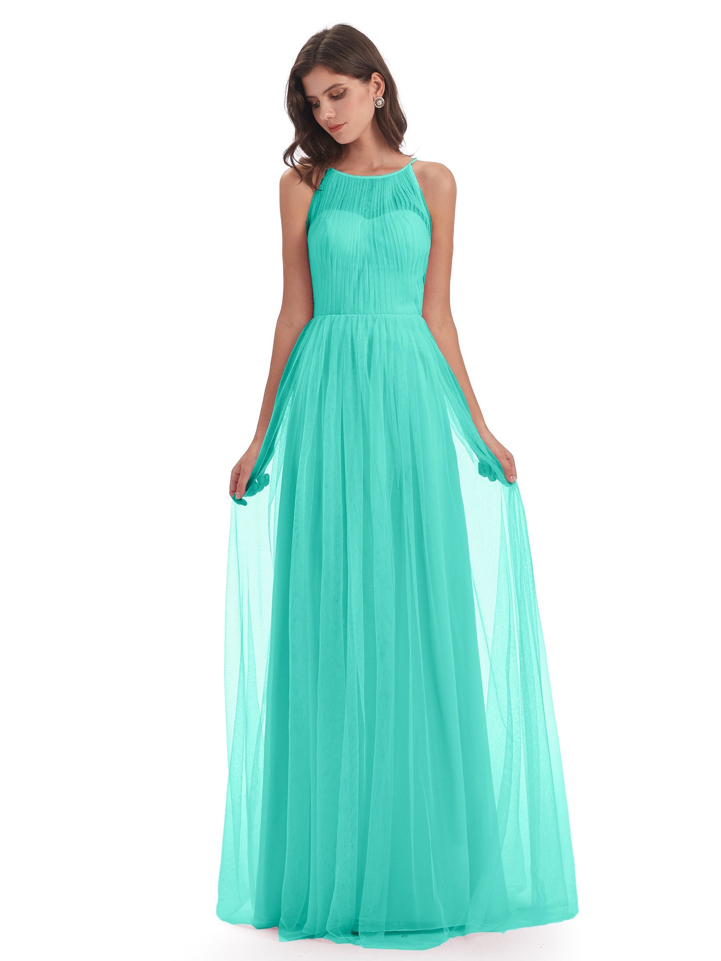 Carla Floor Length Halter Tulle Bridesmaid Dresses