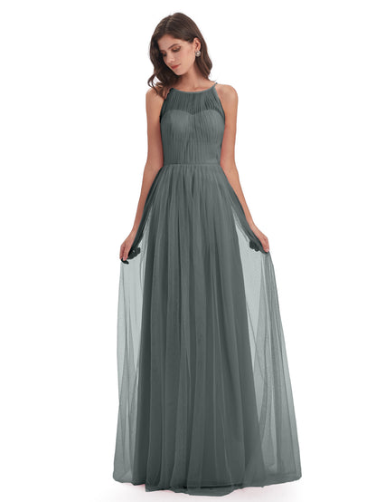 Carla Floor Length Halter Tulle Bridesmaid Dresses