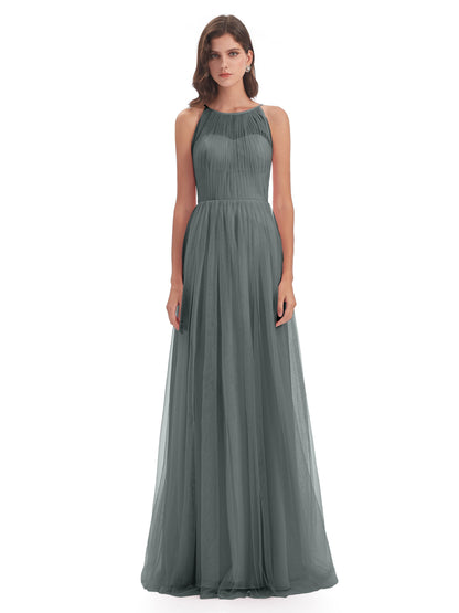 Carla Floor Length Halter Tulle Bridesmaid Dresses