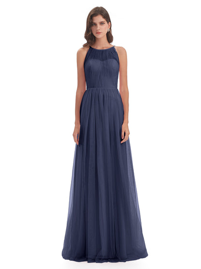 Carla Floor Length Halter Tulle Bridesmaid Dresses