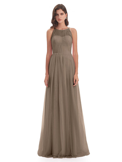 Carla Floor Length Halter Tulle Bridesmaid Dresses