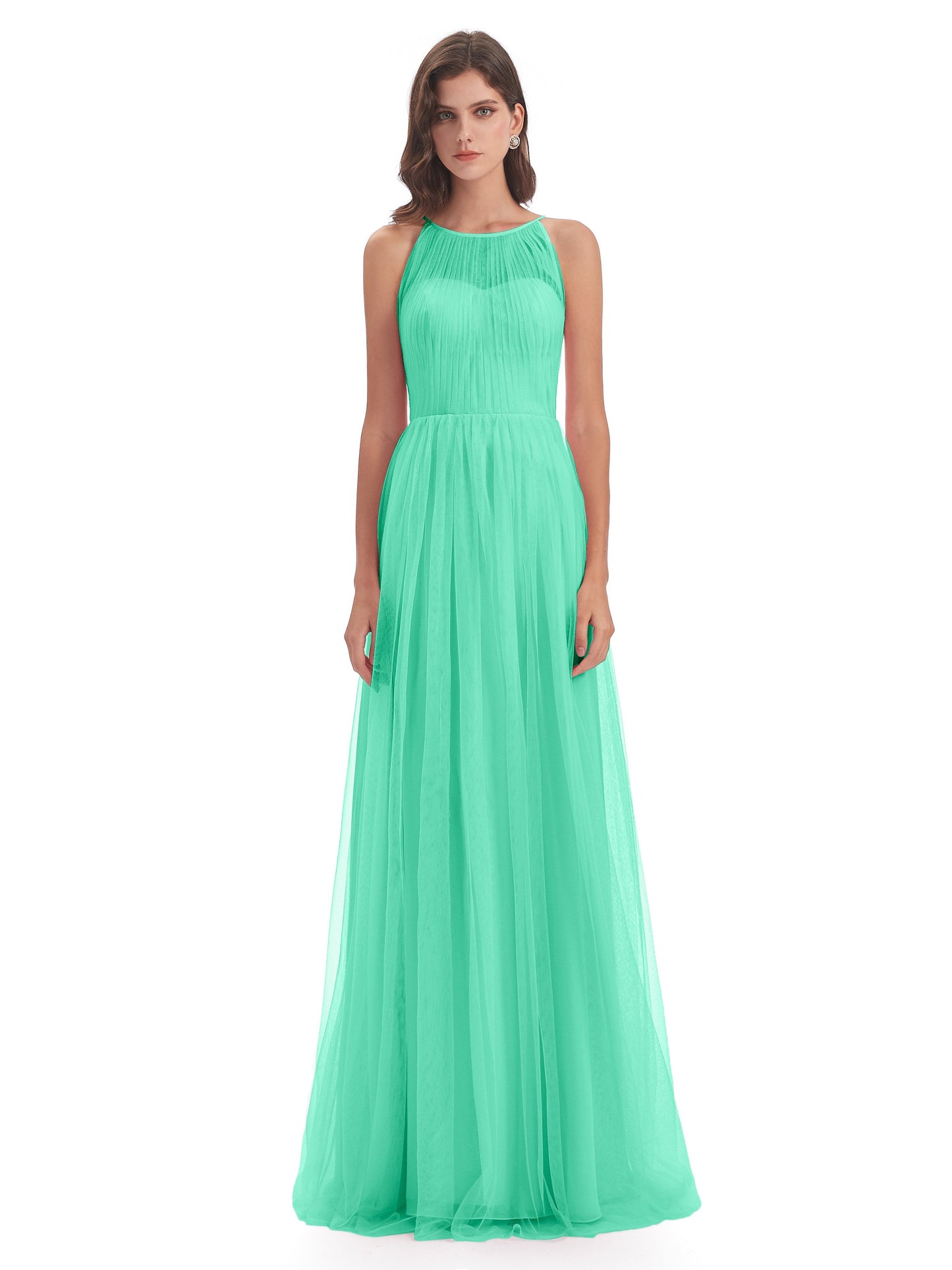 Carla Floor Length Halter Tulle Bridesmaid Dresses