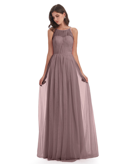 Carla Floor Length Halter Tulle Bridesmaid Dresses